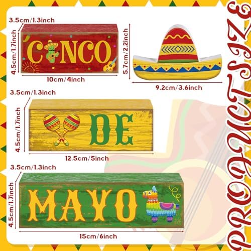 Yuntau 4 Pcs Cinco De Mayo Wood Blocks Tiered Tray Tabletop Centerpiece