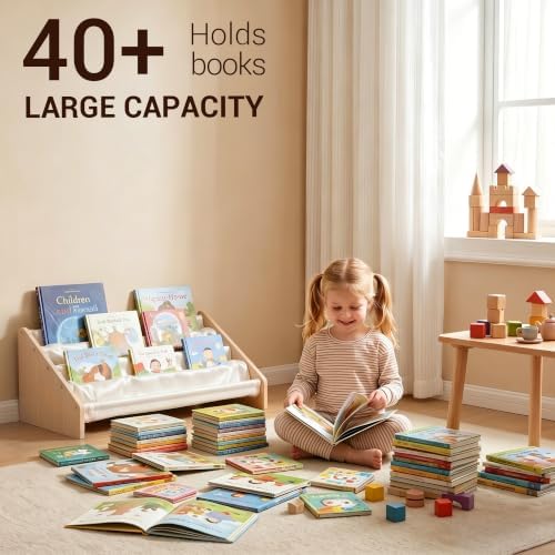 KiddoCood Wood Kids Bookshelf & Book Display Organizer, 28.7" L, White