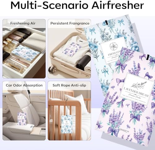 MYARO 20Pcs Lavender Linen Scented Sachets, Closet Deodorizer Car Freshener