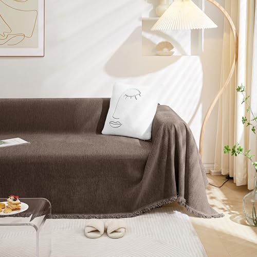 MEETSKY Oversized Couch Cover Sofa Covers Couch Covers for 3 Cushion Couch Sofa Pet Friendly, L Shaped Sectional Sofa Covers Washable Simply Put Sofa Throw Cover for Dogs, 91"x 150"，Dark Chocolate