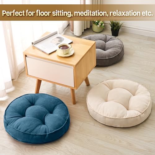 MIDDLE ONE Floor Pillow Set of 2, Memory Foam Cushion 22x22 – Round, Navy