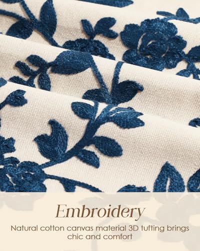 Miss Adola Embroidered Canvas Table Runner 13"x72", Blue and White