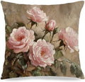 Vintage Pink Rose Floral Rectangle Pillow Throw Cover 18x18 Decor, Shabby Chic Rustic Cottagecore Decorative Throw Pillow Covers Double-Sided
