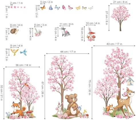 wondever Woodland Animal Wall Decals Flower Tree Bear Wall Stickers (XL)