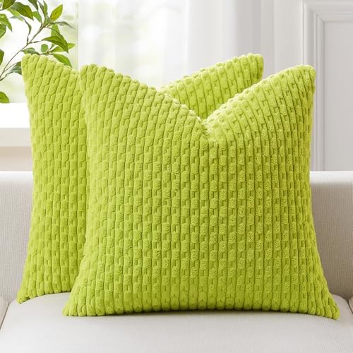Kevin Textile Soft Corduroy 26x26 Inch Pillow Covers 2 Pack, Xmas Green