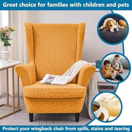 HZDHCLH Wingback Chair Slipcovers 2 Piece,Stretch Spandex Wingback Chair Covers for Living Room Armchair,Washalbe Sofa Slipovers