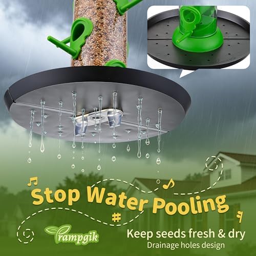 Tube Bird Feeders for Outdoors, 13" 6-Port Seed Catcher, Lawn Green, 2 PK
