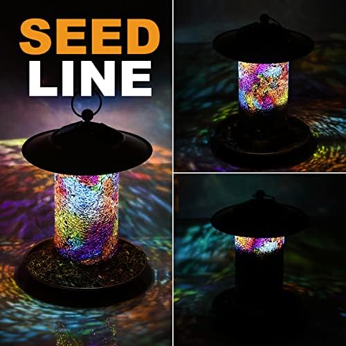Solar Bird Feeder for Outdoor Hanging Mosaic Stained Glass, Sunset