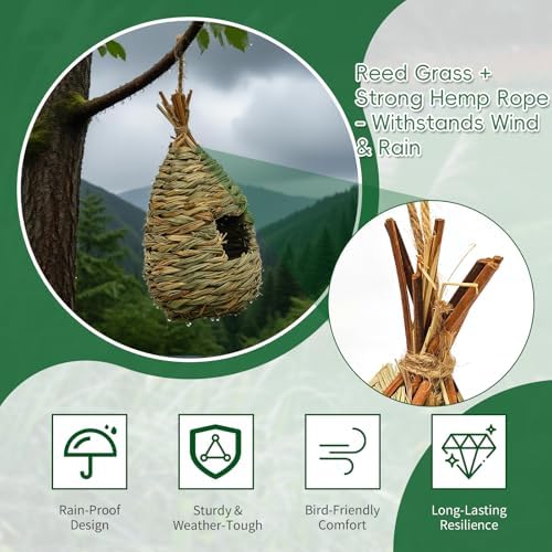 GUTE Hummingbird Houses 3Pcs Hand Woven Grass Hanging Bird Nest