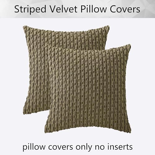 Kevin Textile Soft Corduroy 16x16 Inch Pillow Covers 2 Pack, Olive Green
