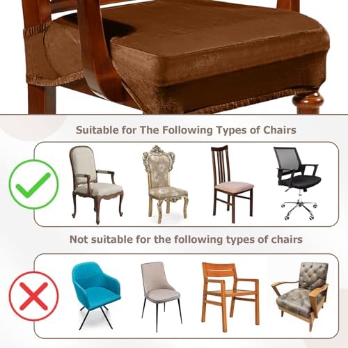 Havawish Extra Wide Dining Chair Seat Covers, Camel, Velvet, 1 Pcs