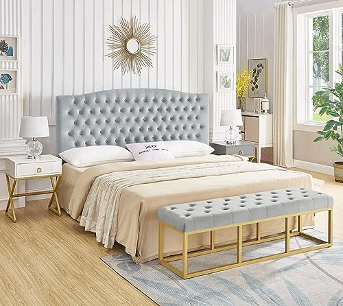 24KF Upholstered Tufted Button Velvet Headboard,Comfortable Fashional Headboard King/CA King Size,Gray
