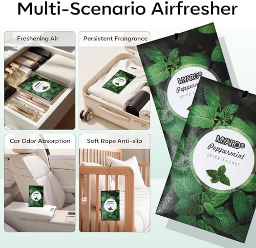 MYARO 12 Pack Peppermint Scented Sachets, Closet Deodorizer Car Freshener