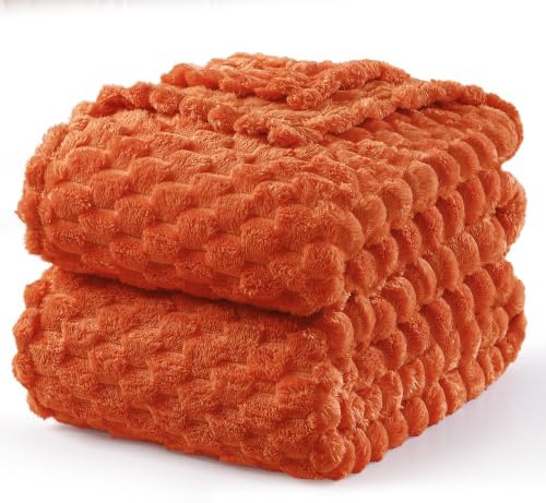 Exclusivo Mezcla 3D Fleece Twin Size Blanket for Bed, Burnt Orange