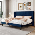 SHA CERLIN King Size Velvet Bed Frame, Tufted Wingback Headboard, Blue
