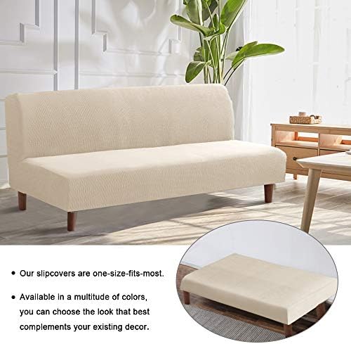 Flamingo P Stretch Armless Futon Covers - Full Queen Futon Couch Covers Slipcover - Soft Thick Jacquard, Biscotti Beige