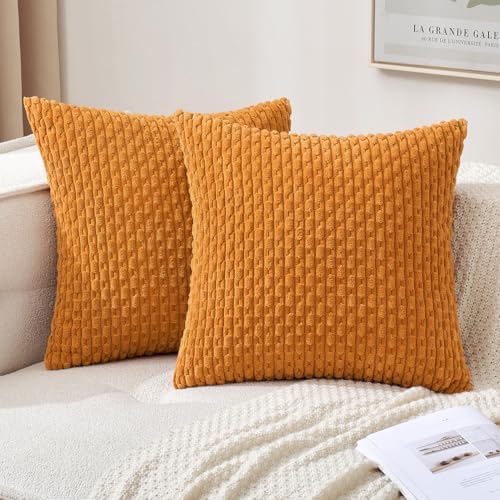 MIULEE Decorative Throw Pillow Covers 20x20 Fall Burnt Textured Corduroy