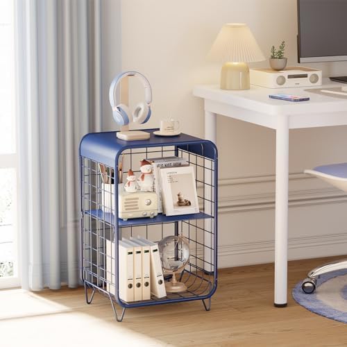 APEXCHASER Cute Nightstand for Kids,3-Tier Metal Side Table,Navy Blue