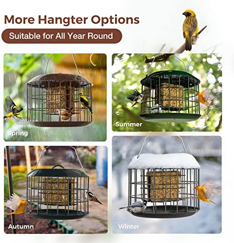 Kingsyard Squirrel Proof Suet Feeder, Cage Bird Feeders for Outdoors Hanging, All Metal, Double Suet Cake Capacity, Tray & Weatherproof, Brown