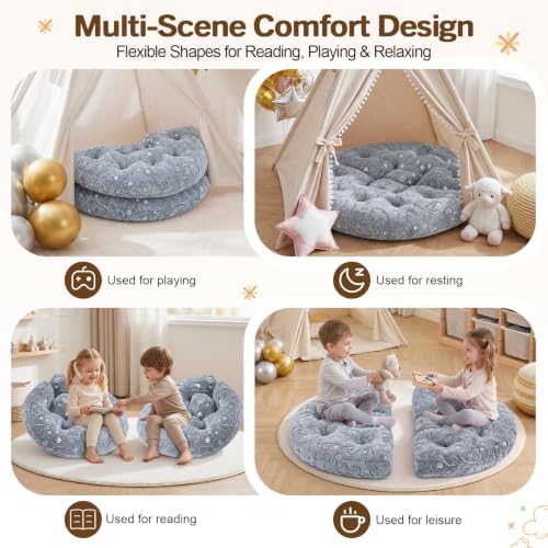 blue page Round Floor Cushions for Kids, 5-in-1 Kids Play Mat 5.9 in Thick