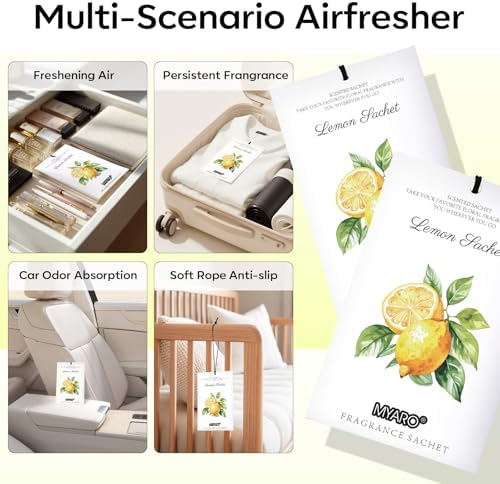 MYARO 12 Pack Lemon Scented Sachets, Closet Deodorizer Car Air Freshener