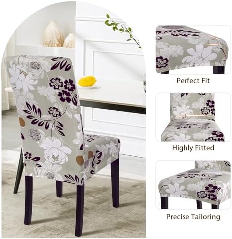 SearchI Dining Room Chair Covers Set of 4, Stretch Printed Floral Parsons Chair Slipcovers Removable Washable Kitchen Chair Protector Cover for Dining Room, Hotel, Ceremony (Flower Pattern8)