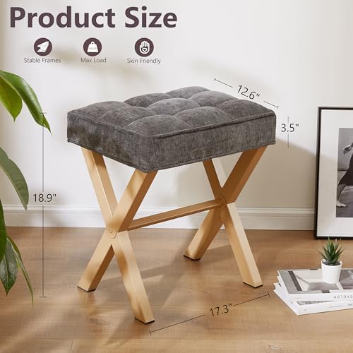 Royal Windsor Vanity Stool,Small Makeup Chair with Metal X Legs