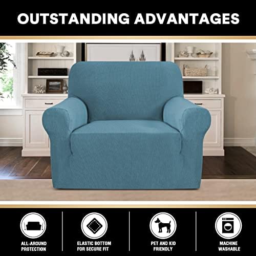 PrinceDeco Stretch Chair Cover Chair Slipcovers with Arms 1-Piece Chair Sofa Slipcovers or Living Room Non Slip Armchair Cover Furniture Protector Dogs Pet Friendly(Armchair,Storm Blue)