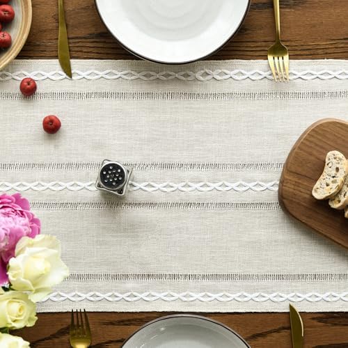 Artoid Mode Beige Rustic Cotton Linen Table Runner 13x36 Inch