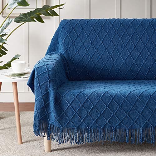 BOURINA Royal Blue Throw Blanket 50x60 Inch Knitted Soft Throw Sofa Blanket