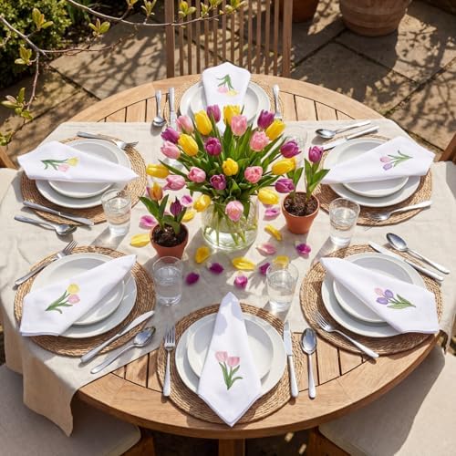 HunnmingRe 12 Pcs Spring Floral Cloth Napkins 100% Cotton, 17x17inch