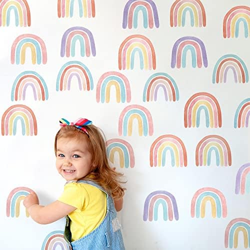 Small Pastel Rainbow Wall Decals for Playroom, Peel and Stick