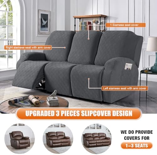 VANSOFY Stretch Recliner Couch Cover, Slipcover, Charcoal Gray, 3 Seater