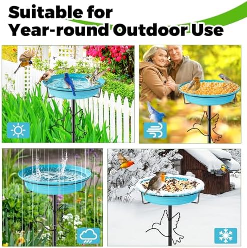 Bird Baths for Outside, Detachable Birdbaths for The Garden Clearance, Bird Bath Bowl Spa & Birdfeeder for Outdoors Garden Patio Yard Lawn Decor, 5-Pronged Metal Stake Stand(Blue)