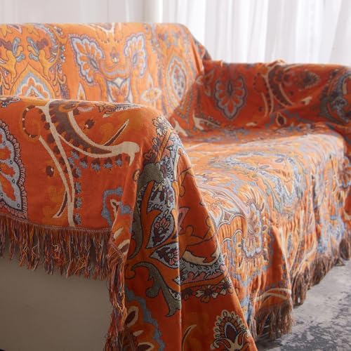 Bailix Boho Throw Blanket, 100% Cotton, Woven Floral Pattern, 80"x90"