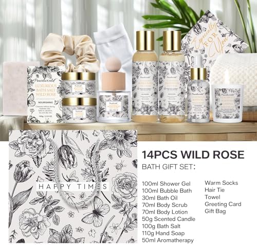 Spa Gift Set for Women- Luxury Rose 14 Pcs Bath Set, Home Spa Kit, Christmas Gift for Women, Birthday Gifts