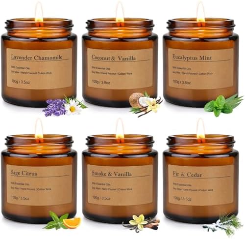6-Pack Scented Candles for Home, 3.5 Oz Soy Wax Aromatherapy Candle Gift Set, Lavender Chamomile, Eucalyptus Mint & Vanilla, Birthday Gifts for Women, Thank You Graduation Gifts