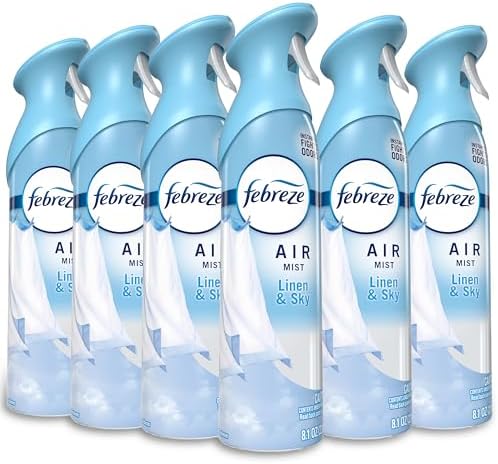 Febreze Air Mist, Air Freshener Spray, Odor Fighting Room Spray, Deodorizer for Home Bathroom Kitchen Office Apartment Dorm Room Classroom, Linen & Sky Scent, 8.1oz (Pack of 6)