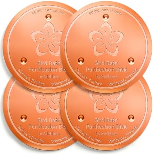 Mellbree 4-Pack Bird Bath Copper Disc, 0.6mm Reinforced 99.99% Pure Copper Cleaning Disk with Triple-Point Support for Physical Safe Clean Water All-Season (Flower)