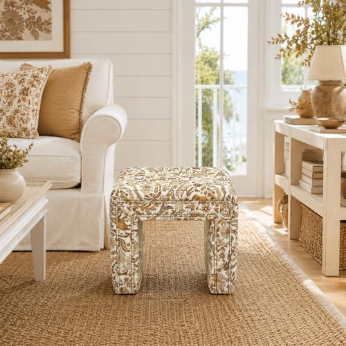 Get Set Style Vanity Stool Chair,Modern Tusk Bloom Ottoman Foot Stool with Wooden Legs Sofa Bench Footstool Extra Seat for Vanity,Makeup Room,Living Room(Fully Assembled) (Tusk&Bloom-Spice)