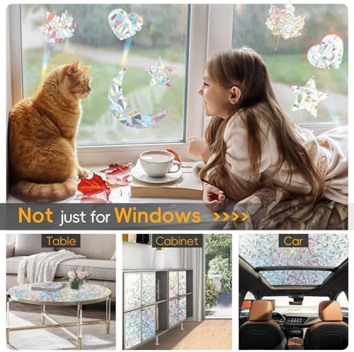 Rainbow Window Privacy Film Decorative, Stained Glass Tint for Home, 3D Decals Clings for Glass Windows, Static Cling Sticker, Suncatcher Cover, 29.5 Inch x 157.4 Inch