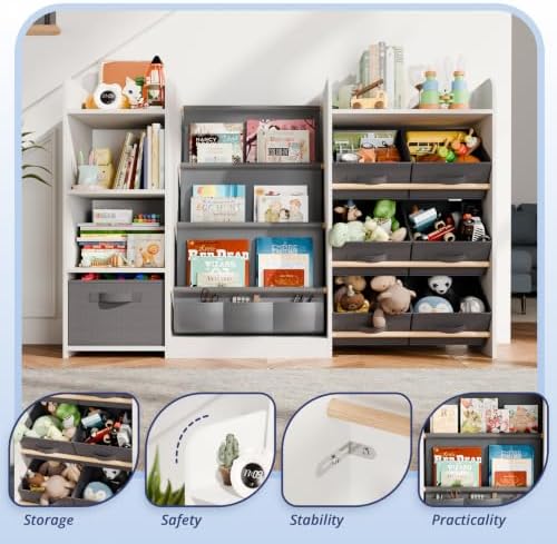 Kids Bookshelf and Toy Storage with 7 Removable Bins, 52 inch, White