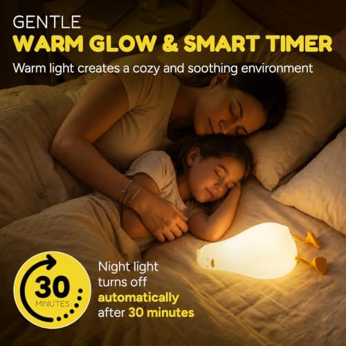 Lying Flat Duck Night Light, Soft Squishy Silicone Duck Lamp Laying Down with 30-Minute Timer, 3 Brightness Levels, Rechargeable Funny Gift for Kids and Adults