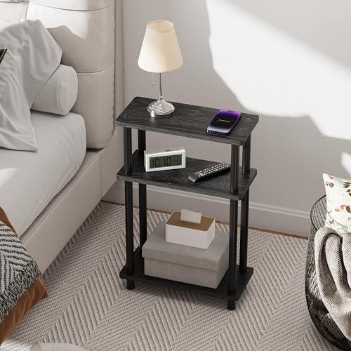 Apicizon Small Narrow Side Table, 3-Tier Skinny End Table, Black