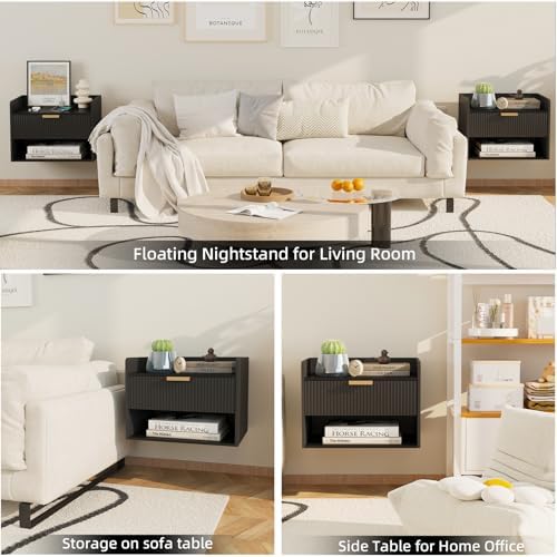 Arbuxzuy Floating Nightstand Set of 2 with Charging Station and Drawer