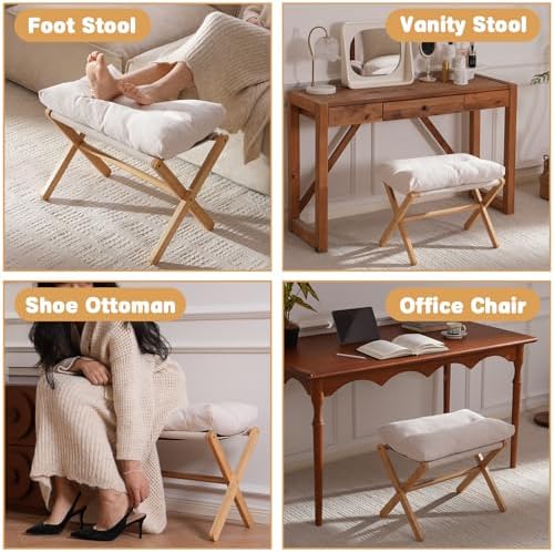 Baveke Foldable Ottoman Foot Rest for Chair, Small Foot Stools Ottoman for Home Decor, Space-Saving Foot Rest for Couch Living Room, Bedroom, Entryway（Beige）