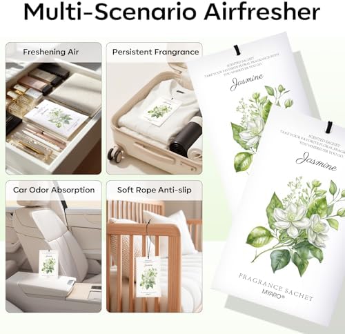 MYARO 12 Pack Jasmine Scented Sachets, Closet Deodorizer Car Air Freshener