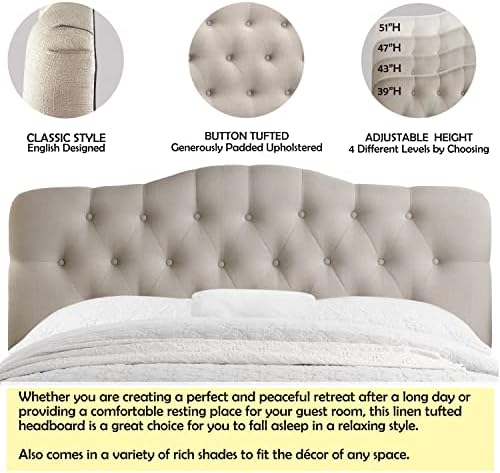Rosevera Harriman Adjustable Height Headboard with Linen Upholstery and Button Tufting for Bedroom, Queen, Natural Beige