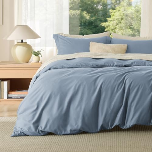 Bedsure Duvet Cover Queen Size, 3Pcs Double Brushed Bedding Set, Dusty Blue