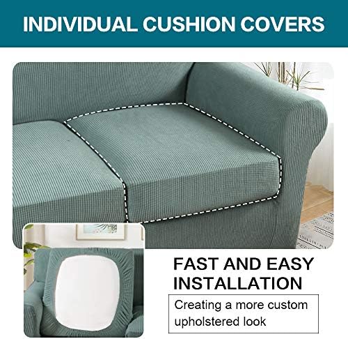 Turquoize 4 Piece Sofa Covers for 3 Cushion Couch Sofa Slipcover Soft Couch Cover for Dogs-Washable Sofa Furniture Covers with 3 Individual Cushion Covers,Jacquard Fabric (3 Cushion Sofa, Dark Cyan)